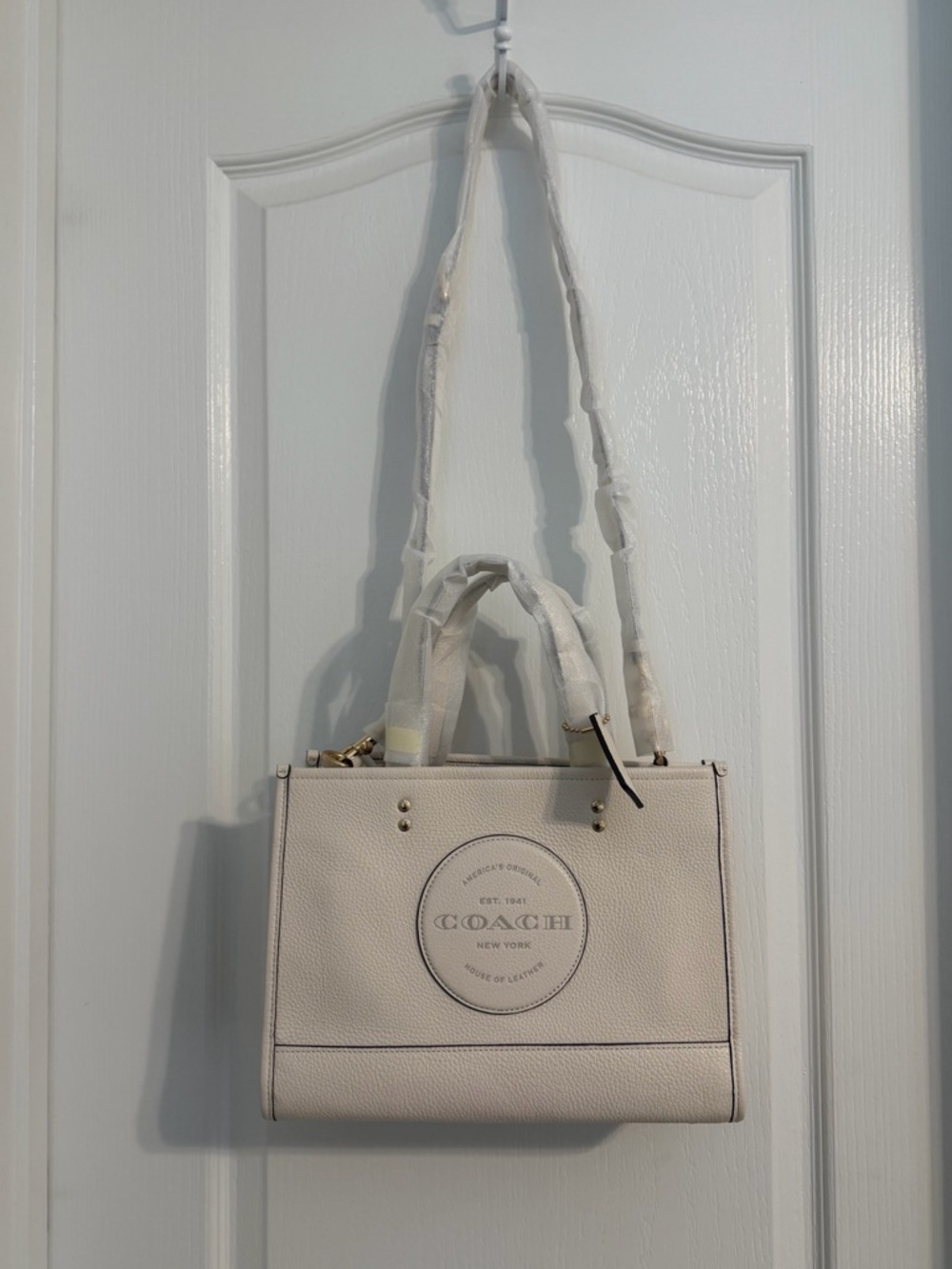 COACH Pebbled Leather Satchel in Light Cream